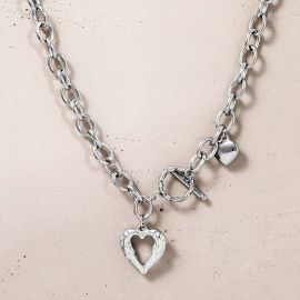 Women's Stainless Steel Double Heart Toggle Clasp Necklace