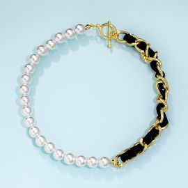 Women's Half & Half Pearl and Cuban Toggle Clasp Necklace