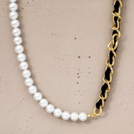 Women's Half & Half Pearl and Cuban Toggle Clasp Necklace