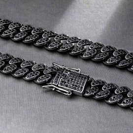 12mm Black Iced Miami Cuban Link Chain and Bracelet Set