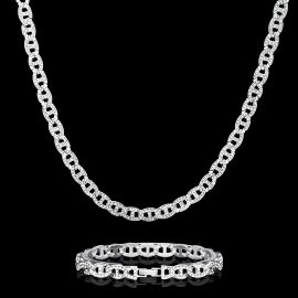 8mm Iced G-link Chain and Bracelet Set in White Gold