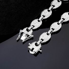 12mm Iced Coffee Bean Chain and Bracelet Set in White Gold