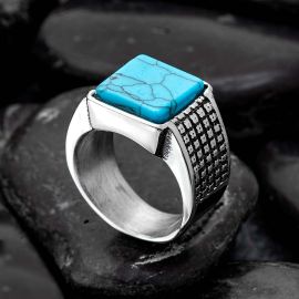 Square Turquoise Stainless Steel Ring