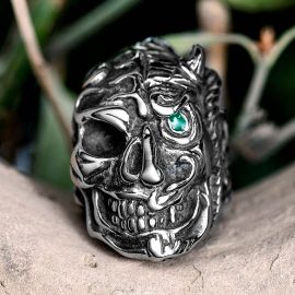 Green Eyes Skull Stainless Steel Ring