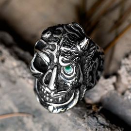 Green Eyes Skull Stainless Steel Ring