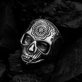 Mandala Flower Skull Stainless Steel Ring
