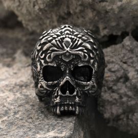 Vintage Flower Skull  Stainless Steel Ring