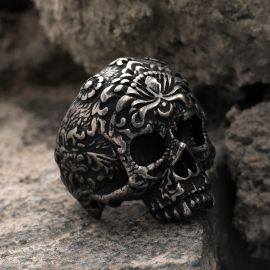 Vintage Flower Skull  Stainless Steel Ring