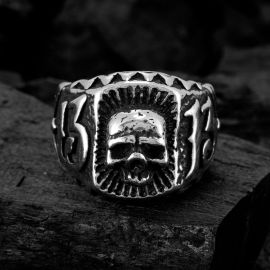 Gothic Skull 13 Inscribed Stainless Steel Ring