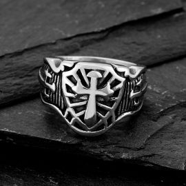 Cross Shield Stainless Steel Ring