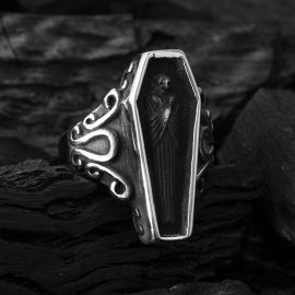 Egyptian Black Mummy Coffin Stainless Steel Ring