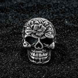 Punk Flower Skull Stainless Steel Ring
