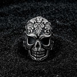 Tribal Floral Skull Stainless Steel Ring