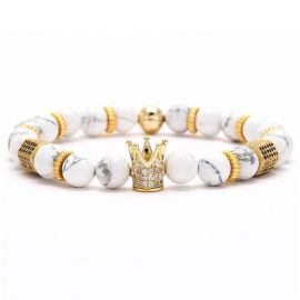 White Turquoise Beads with Iced Crown Bracelet