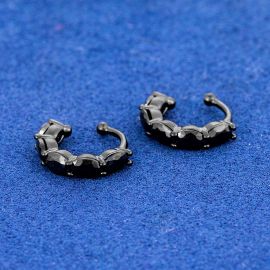 Small Oval Black Stones Ear Clip Without Ear Pierced