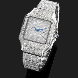 Iced Square Roman Numerals Men's Watch in White Gold