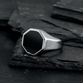 Octagon Black Signet Stainless Steel Ring
