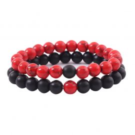 2Pcs Red Turquoise and Black Frosted Beads Bracelet