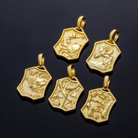 Iced Double-Side Twelve Constellations Pendant in Gold