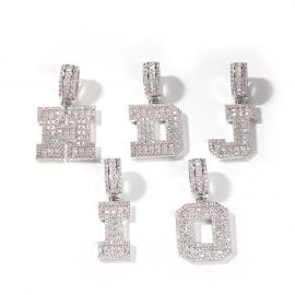 Baguette A to Z Initials Letters Pendants in White Gold