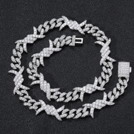 11mm Iced Barb Wire Cuban Chain in White Gold
