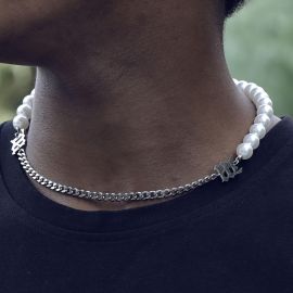 Pearl and Steel Cuban Chain 