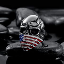 American Flag Skull Stainless Steel Ring