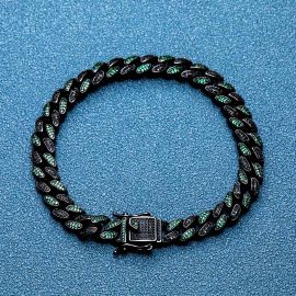 Iced 8mm Emerald & Black Stones Cuban Bracelet in Black Gold