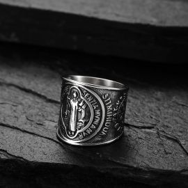 Christian Saint Benedict Exorcism Holy Brand Stainless Steel Silver Ring