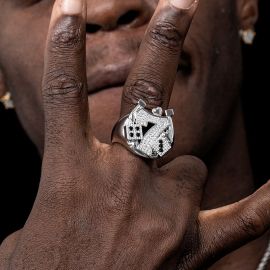 Iced 7 with Playing Card Suit and Dices Ring