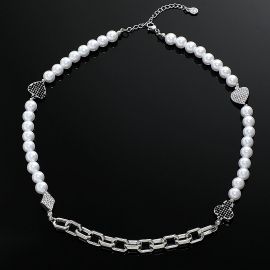 Iced Playing Card Suit Cable Pearl Necklace