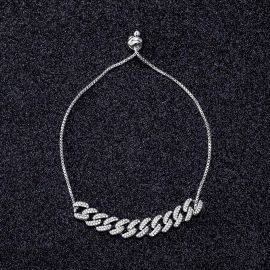 Adjustable Iced Cuban Chain Bracelet in White Gold