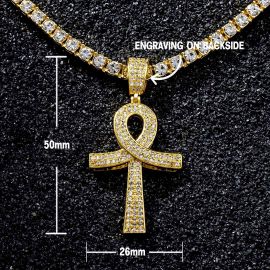 Iced Overlapping Ankh Pendant with Tennis Chain Set in Gold