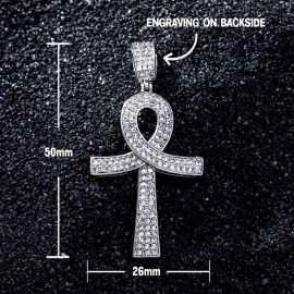 Iced Overlapping Ankh Pendant with Tennis Chain Set in White Gold