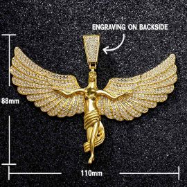 Iced Large Soaring Angel Pendant with Iced Cuban Chain Set in Gold