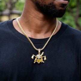 Iced Pirate Pendant with Tennis Chain Set in Gold