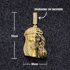 Iced Jesus Half Mechanical Face Pendant with Tennis Chain Set in Gold