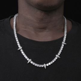 Iced Fight Tooth and Claw Tennis Chain in White Gold