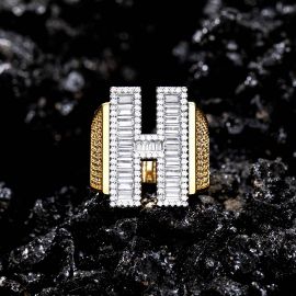 Iced H Initial Letter Ring
