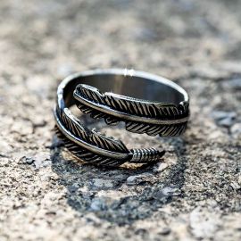 Vintage Feather Wrap Stainless Steel Ring