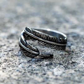 Vintage Feather Wrap Stainless Steel Ring