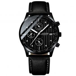 48mm Black Dial Men's Watch with Black Leather  Strap
