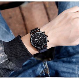 42mm Chronograph Men's Watch with Black Leather  Strap