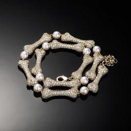 Mircro Paved Bone Interlaced Pearl Necklace