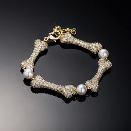 Mircro Paved Bone Interlaced Pearl Bracelet