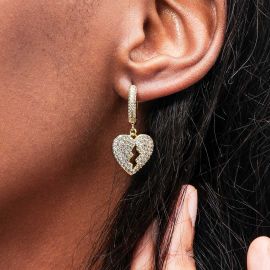 Women's Iced Broken Heart Dangle Earrings