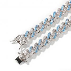 Women's 8mm Blue&White Iced Cuban Bracelet