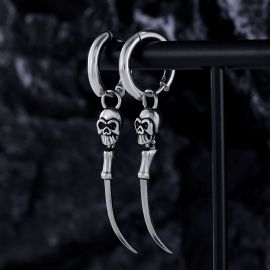 Skull with Pointed Claw Steel Dangle Earrings