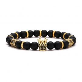 Black Frosted Beads with Iced Crown Bracelet