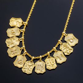 Women's Iced Double-Side Twelve Constellations Pendant in Gold